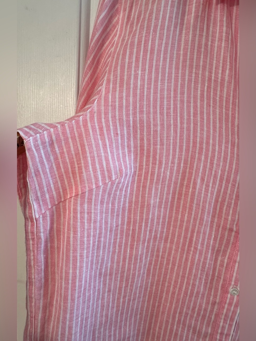 J. McLaughlin Lrg LINEN Minimalist Coastal Capsule Pink White Button Down Shirt - Picture 11 of 11